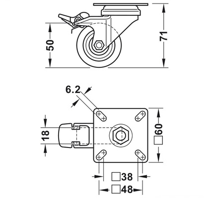 RUEDA 50mm 40kg CON FRENO 66316910